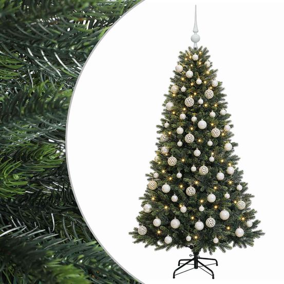 Arbre de noël artificiel avec boule 180 cm 300 led blanc chaud