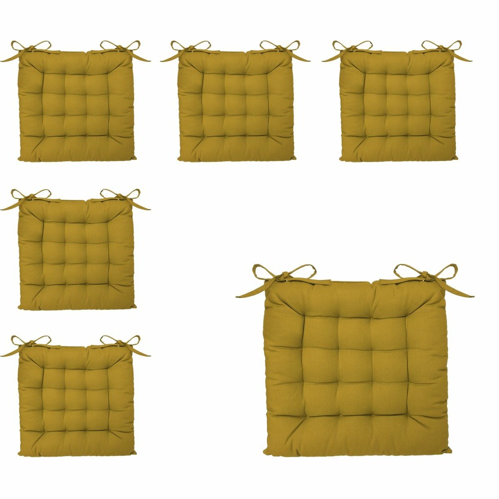 Lot de 6 galettes de chaise en coton jaune ocre 38 x 38 cm