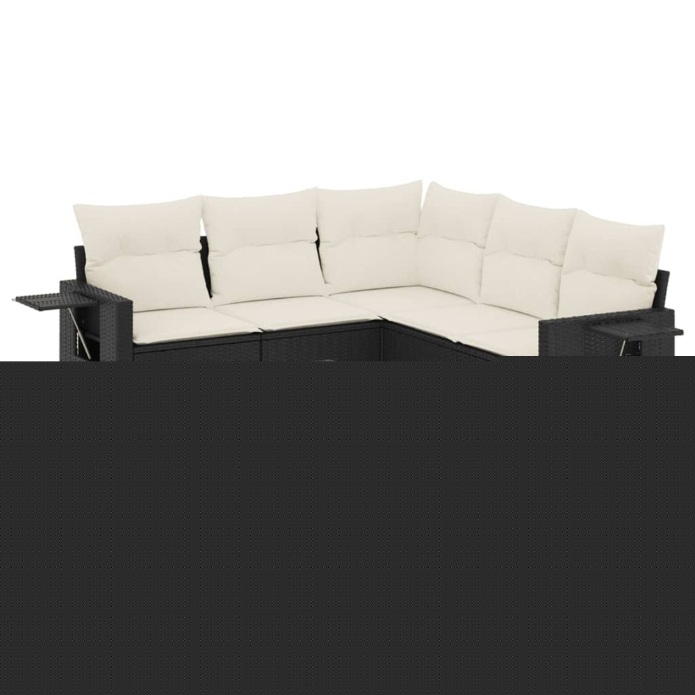 Salon de jardin 6 pcs avec coussins noir résine tressée