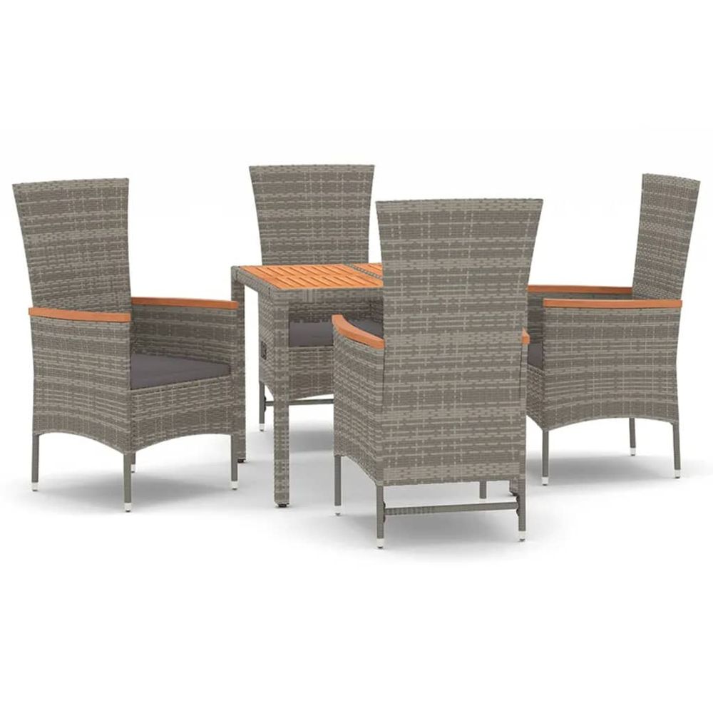 Ensemble à manger de jardin 5 pcs coussins gris résine tressée