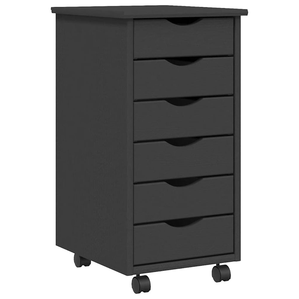 Armoire roulante avec tiroirs moss gris bois de pin solide