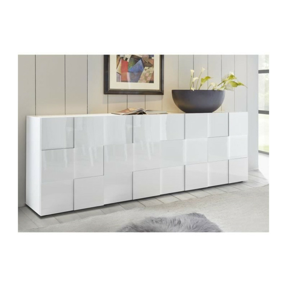 Buffet - milano - 4 portes - blanc laqué brillant - 241 x 42 x 84 cm