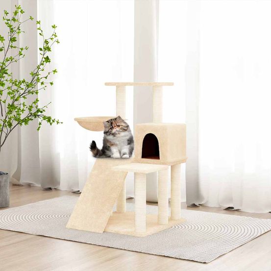 Arbre à chat 82 cm avec niche hamac et griffoirs en sisal crème