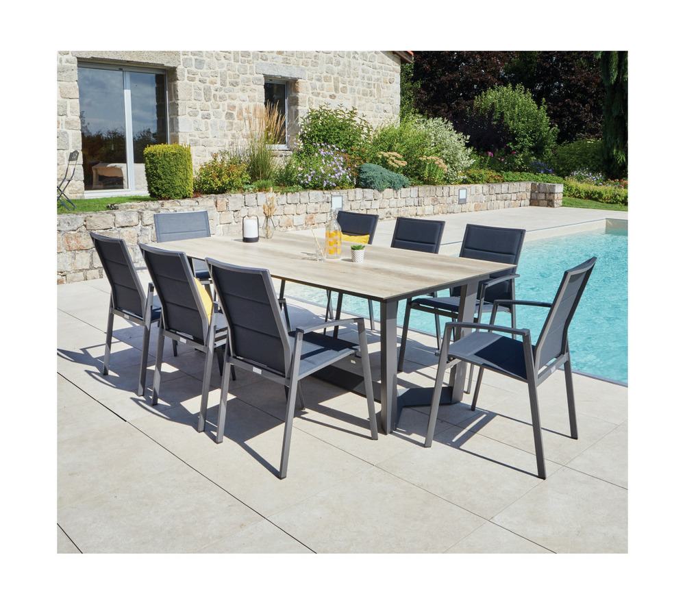 Ensemble table et chaises de jardin - 8 places - chêne doré et nuit anthracite - julinea