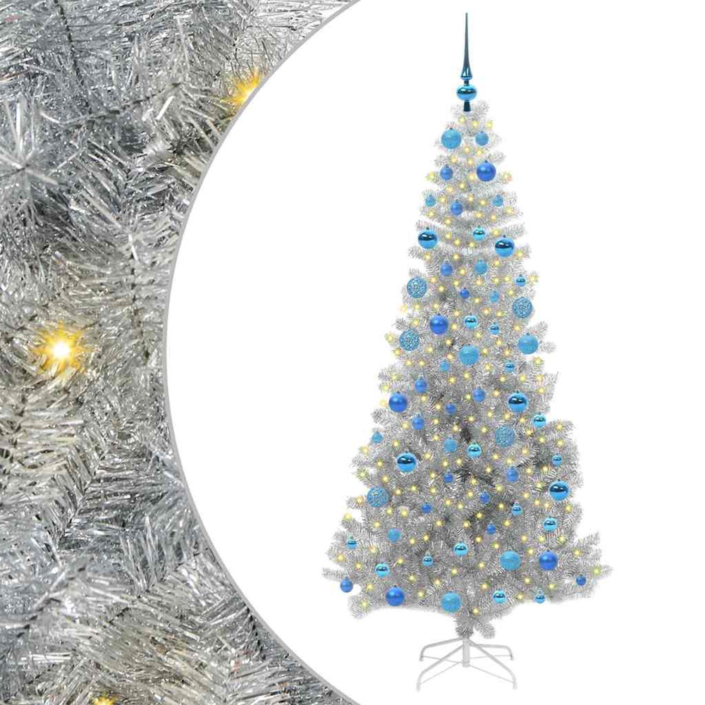 Sapin de noël avec 300 led avec support argent 180 cm pet