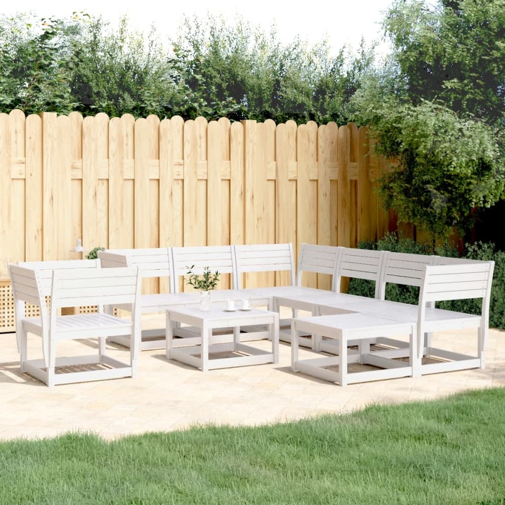 Salon de jardin 8 pcs blanc bois de pin massif