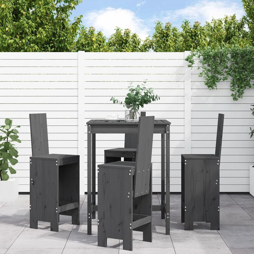 Ensemble de bar de jardin 5 pcs gris bois de pin massif