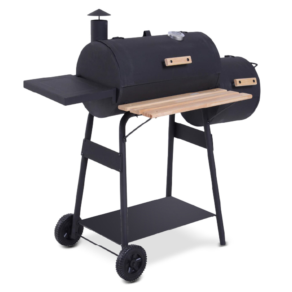 Barbecue charbon de bois, fumoir avec roues et thermomètre, surface de cuisson 5
