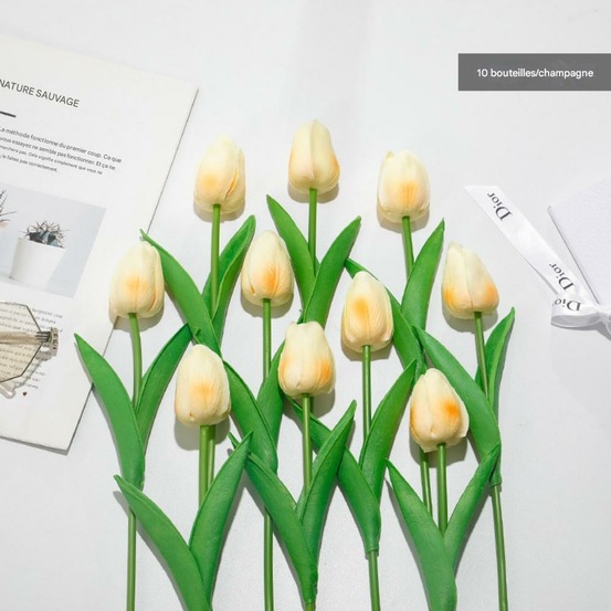 Bouquet de 10 tulipes artificielles champagne dtopbuyage