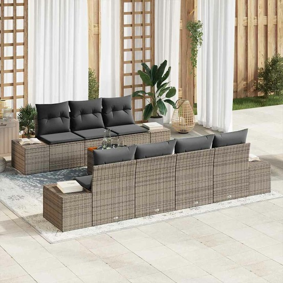 Ensemble de canapé de jardin avec stockage 8 pcs gris polyrotin