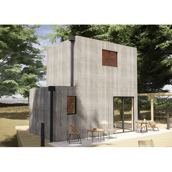 Studio de jardin 4 saisons en bois 5,5 x 3,5 x 2,7 m / isolation re2020 avec mezzanine et terrasse / menuiseries alu k-line
