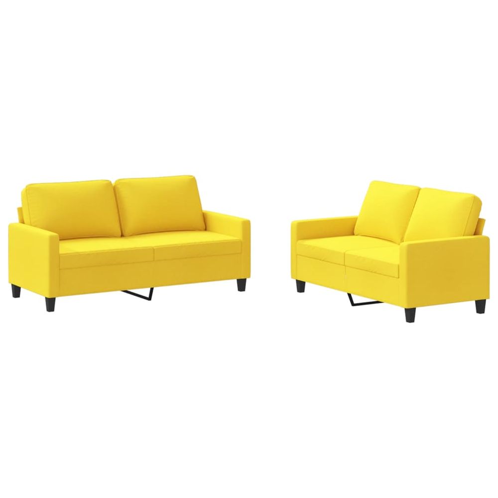 Ensemble de canapés 2 pcs avec coussins jaune clair tissu