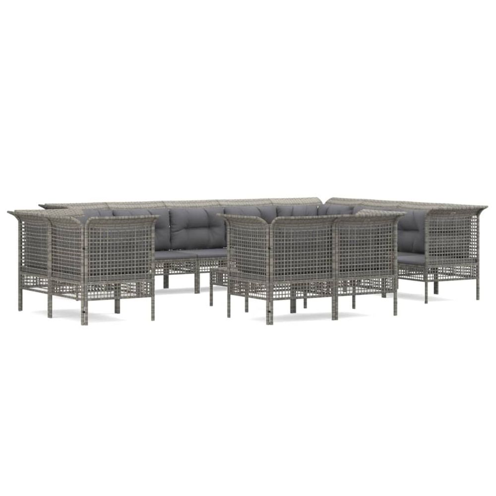 Salon de jardin 13 pcs avec coussins gris résine tressée