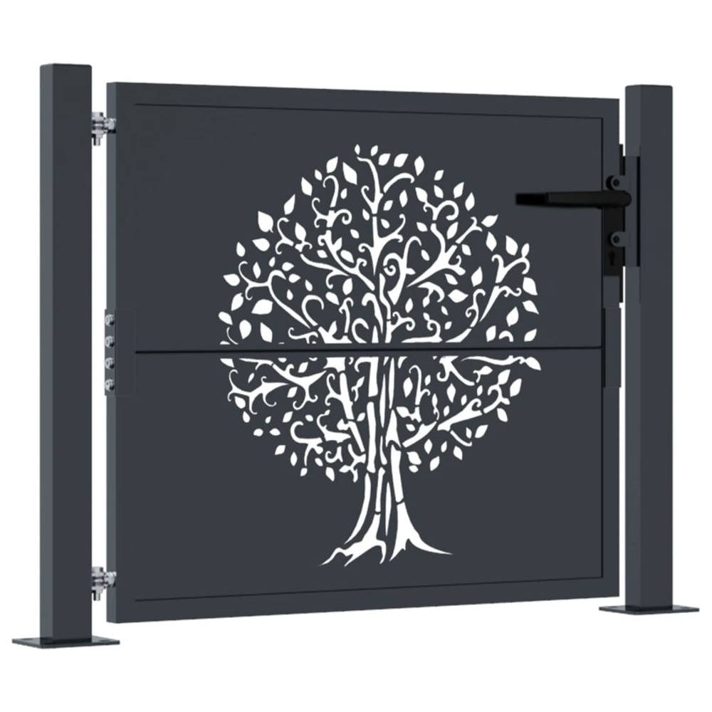 Portail de jardin anthracite 100x75 cm acier conception d'arbre