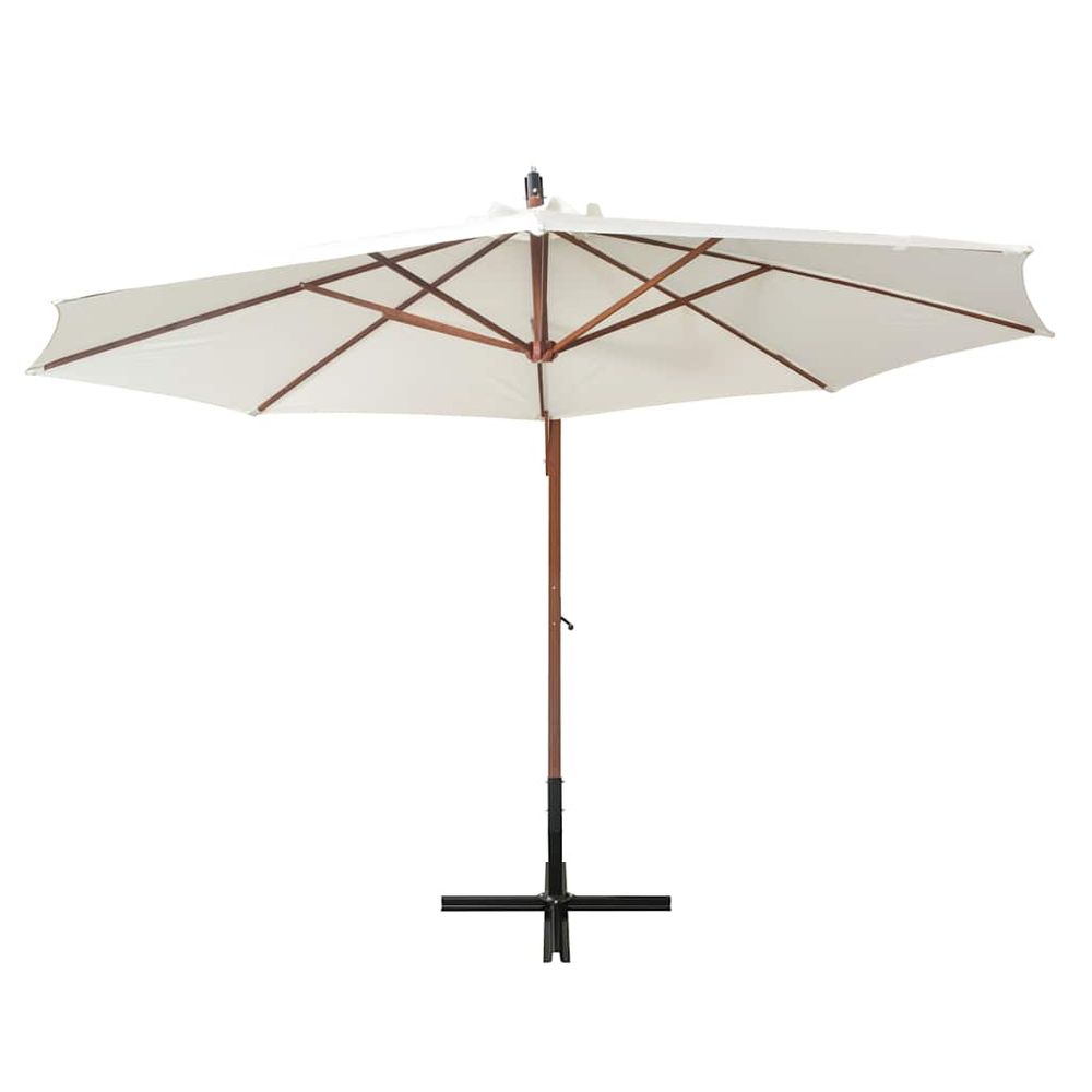 Parasol suspendu avec poteau en bois 350 cm blanc