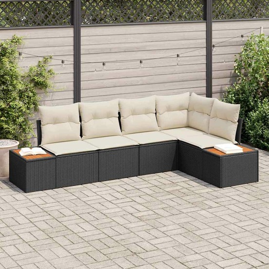 Ensemble de canapé de jardin avec coussin 5 pcs noir poly rotin