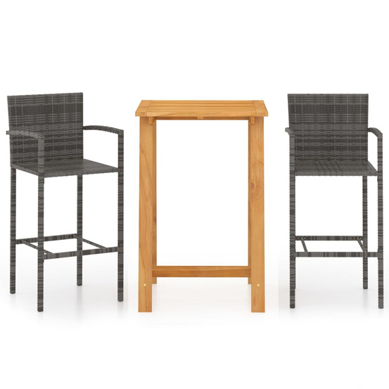 Ensemble de bar de jardin 3 pcs gris