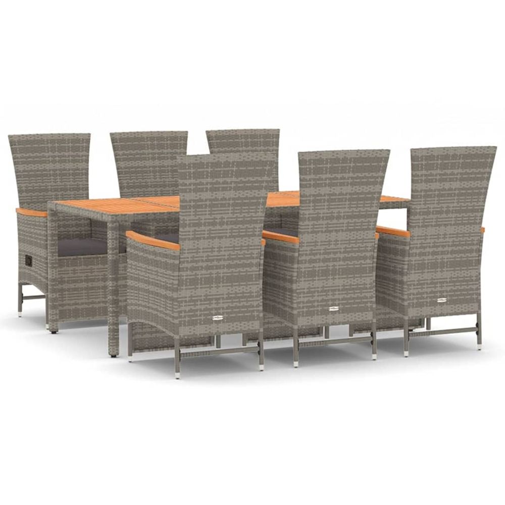 Ensemble à manger de jardin et coussins 7 pcs gris rotin