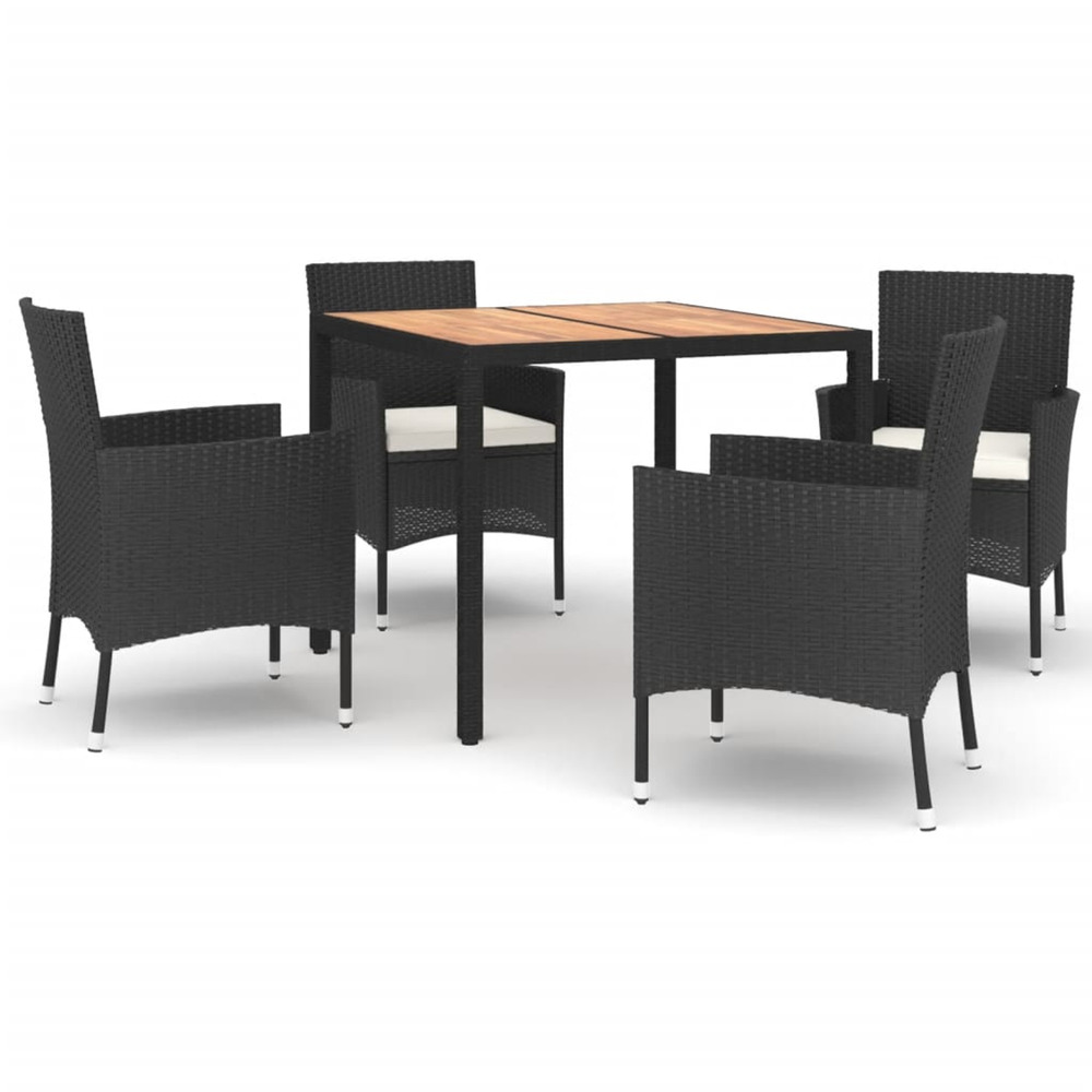 Ensemble à manger de jardin coussins 5pcs noir résine tressée