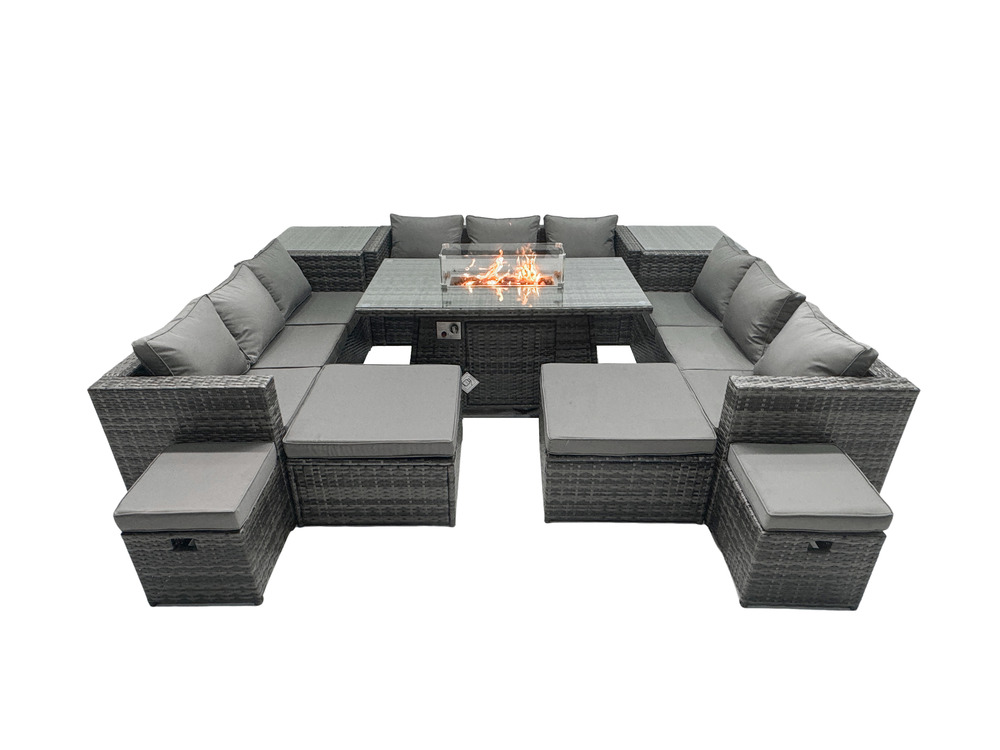 Ensemble de meubles de jardin en rotin ave table de foyer à gaz 13 places ensemble de canapés avec 4 tabourets 2 tables d'appoint