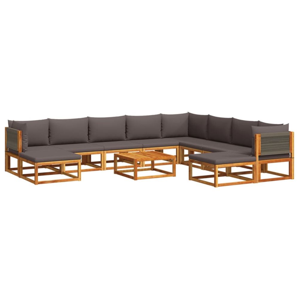Ensemble de canapés de jardin 11 pièces avec coussins en bois d'acacia et corde