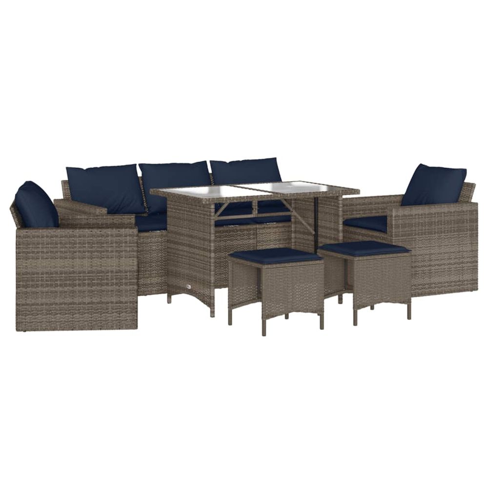 Salon de jardin 6 pcs avec coussins gris résine tressée