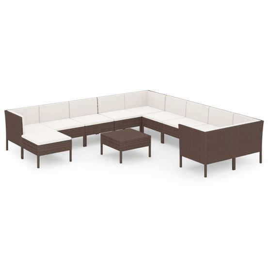 Salon de jardin 12 pcs avec coussins résine tressée marron