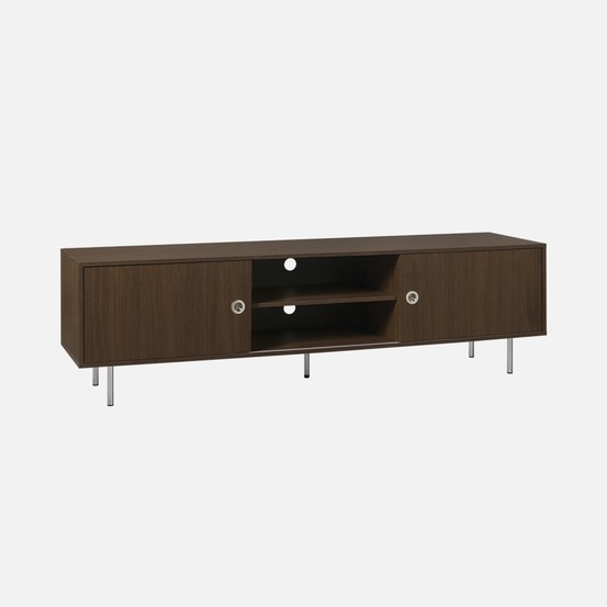 Meuble tv vintage décor bois et acier inoxydable 2 portes coulissantes 180cm - shelby