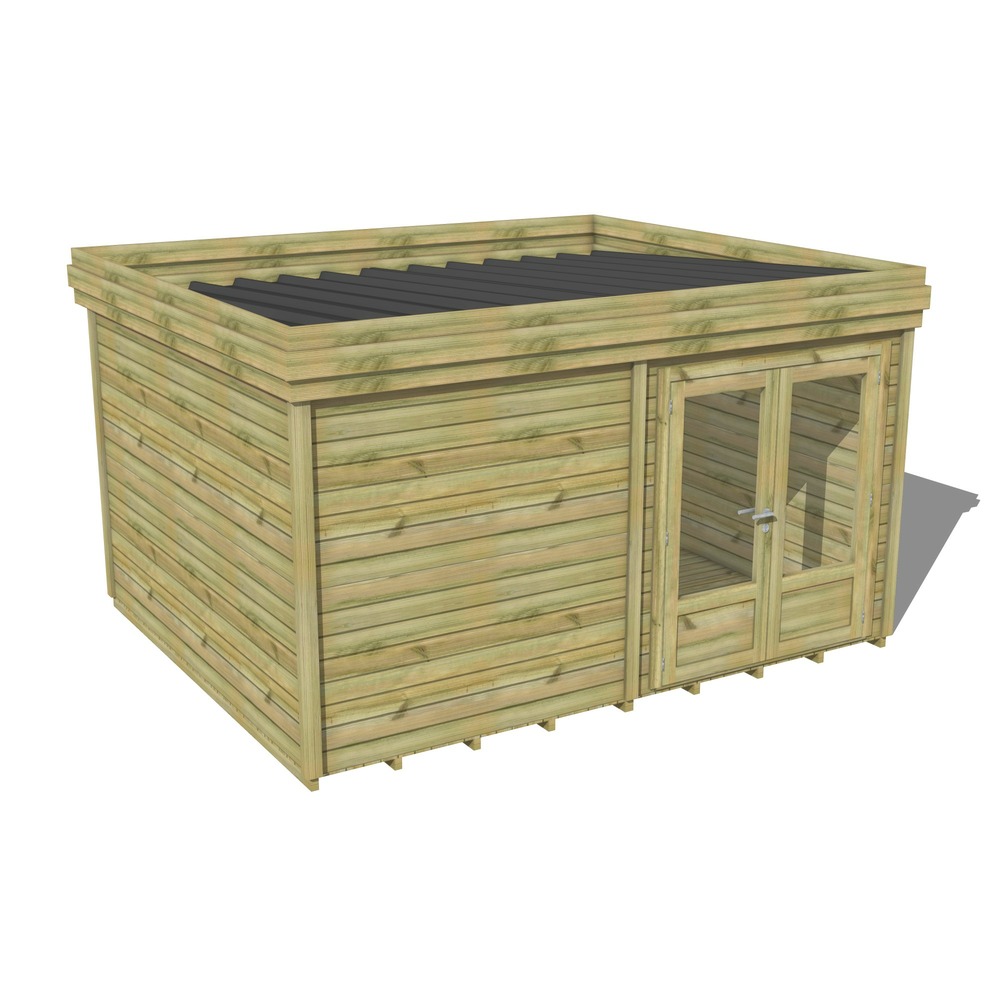 Abri de jardin bois pin traité autoclave 27mm - 5,19x3,44m / 18m2 - bac acier - plancher bois
