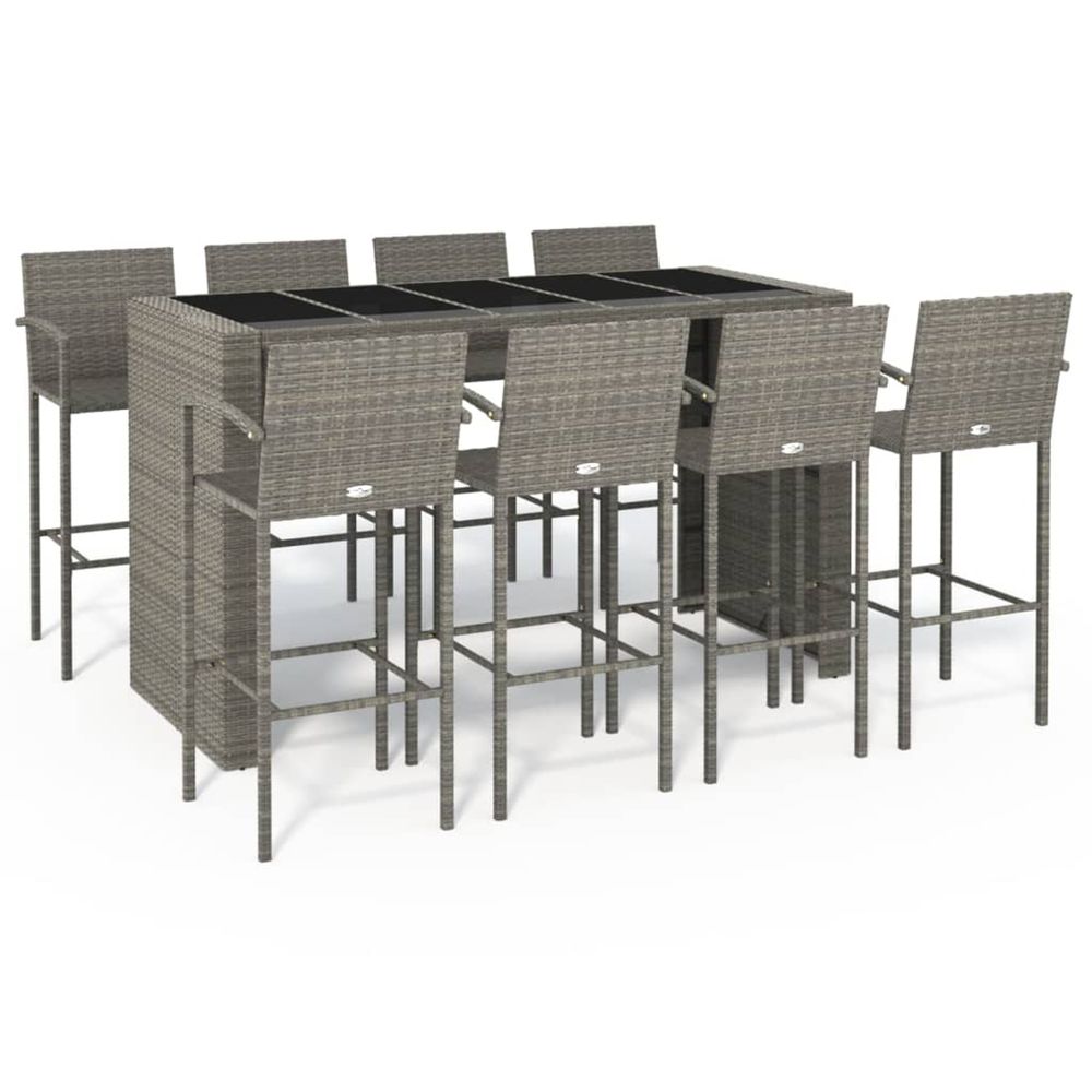 Ensemble de bar de jardin 9 pcs gris résine tressée