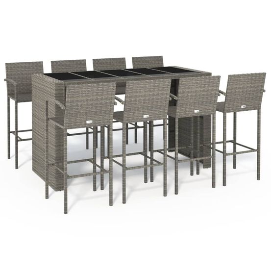 Ensemble de bar de jardin 9 pcs gris résine tressée