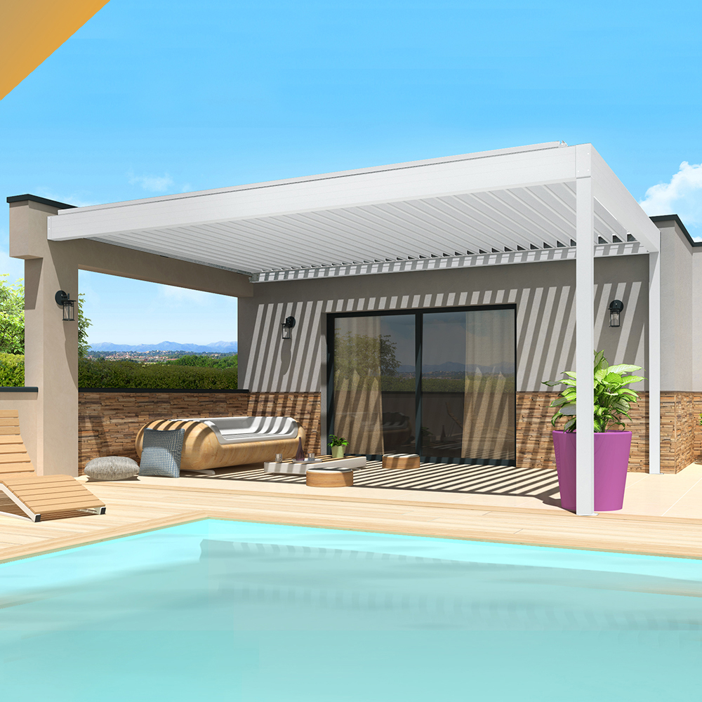 Pergola bioclimatique spinelle 4,50x6,037 m double vérin à télécommande (blanc satiné ral9010)