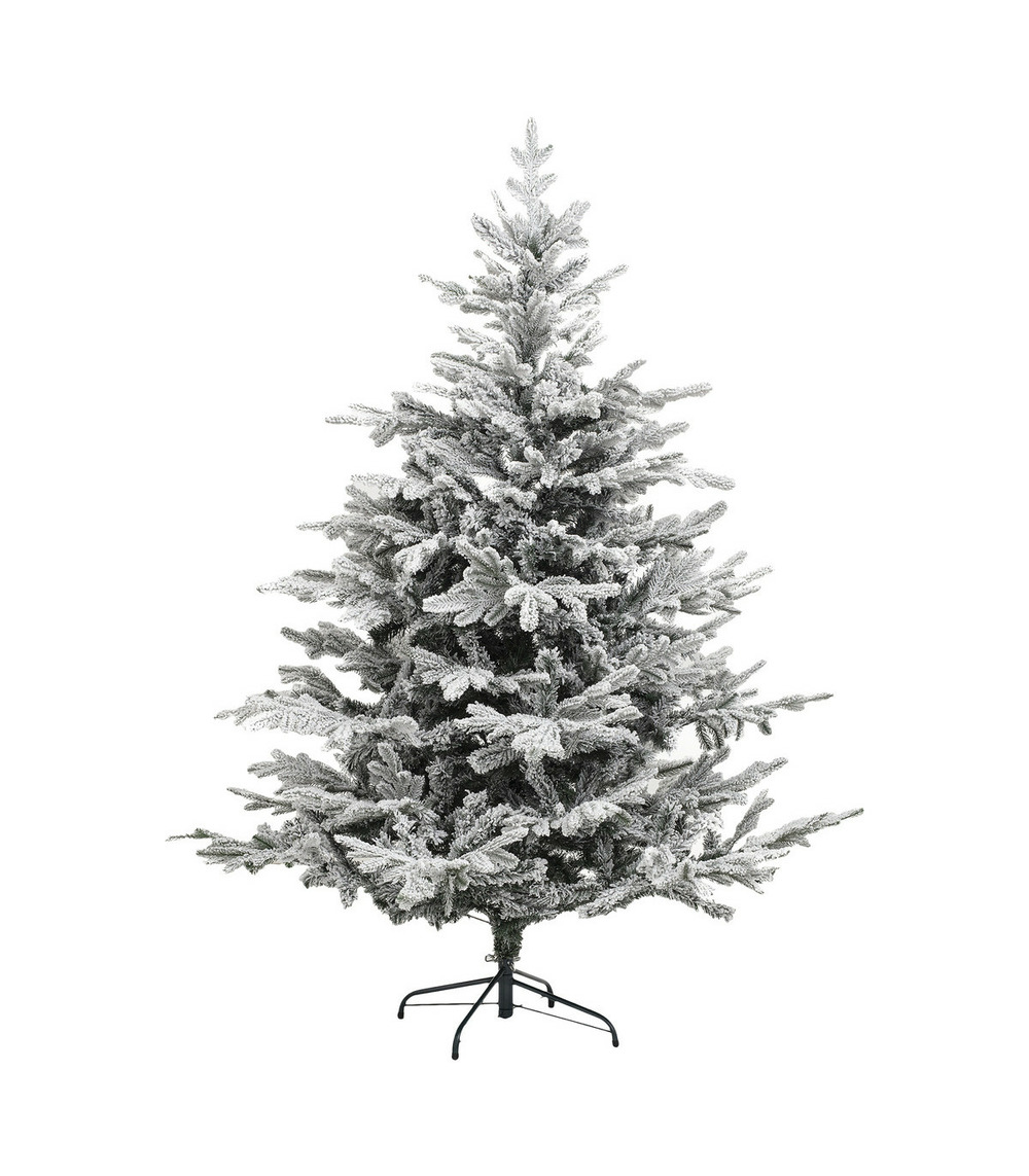 Sapin de noël artificiel vert floqué blanc et pailleté qualité premium h 180 cm