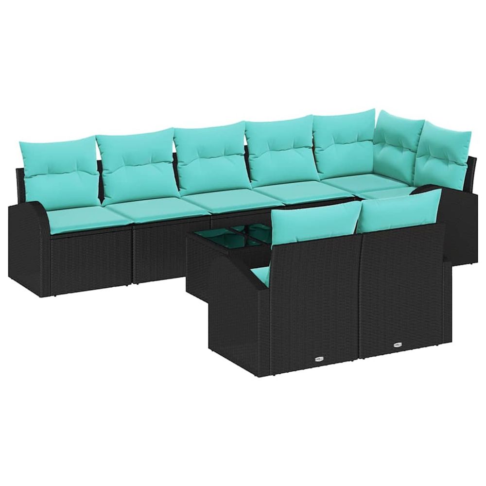 Ensemble de canapé de jardin 9 pc noir et turquoise polyrotin