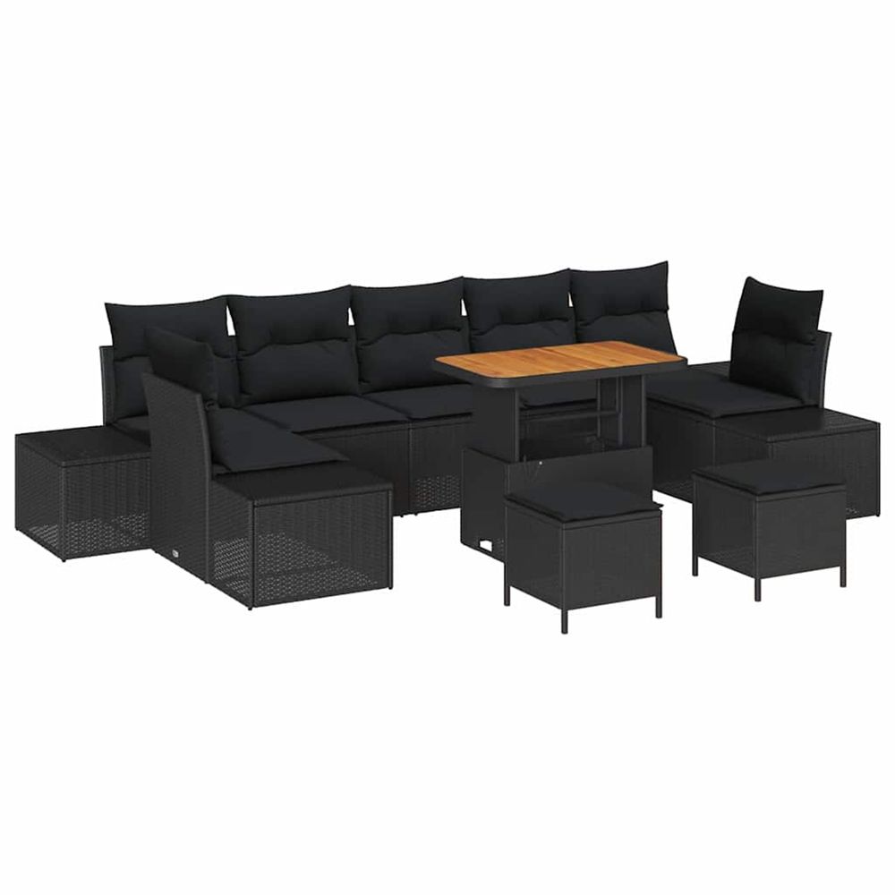 Ensemble de canapé de jardin 10 pc noir polyrotin