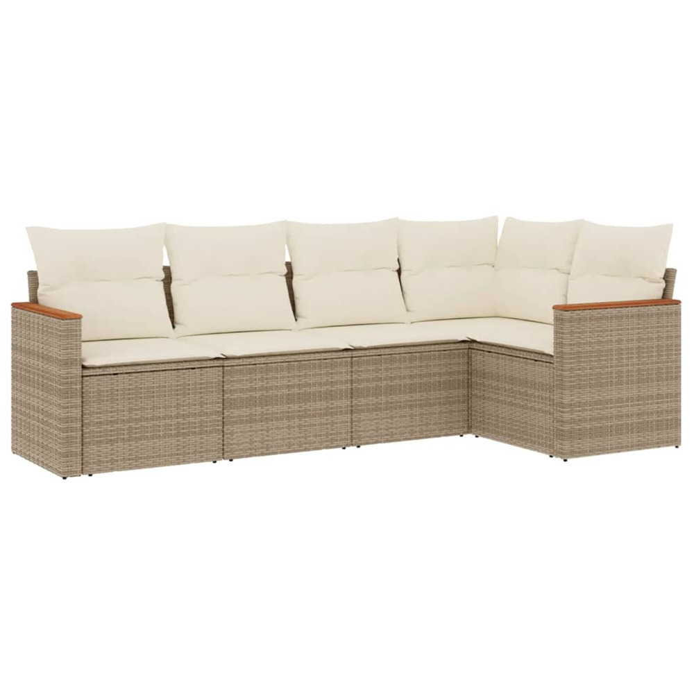 Salon de jardin avec coussins 5 pcs beige résine tressée