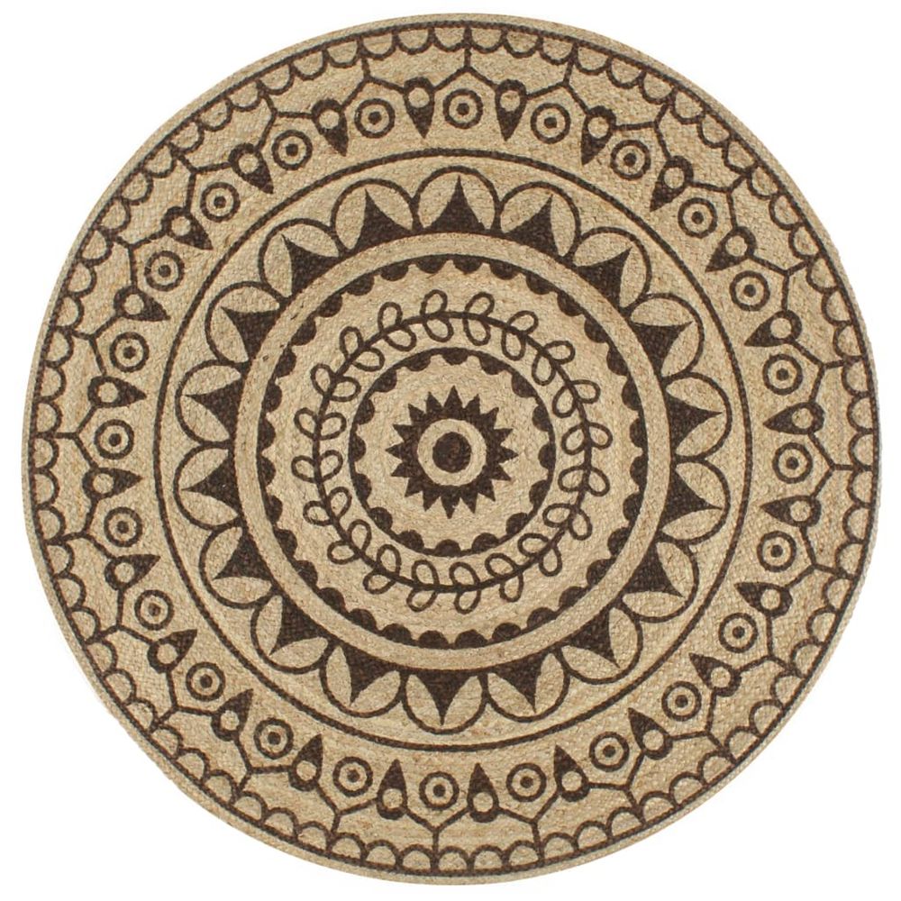 Tapis fait à la main jute avec imprimé marron foncé 120 cm