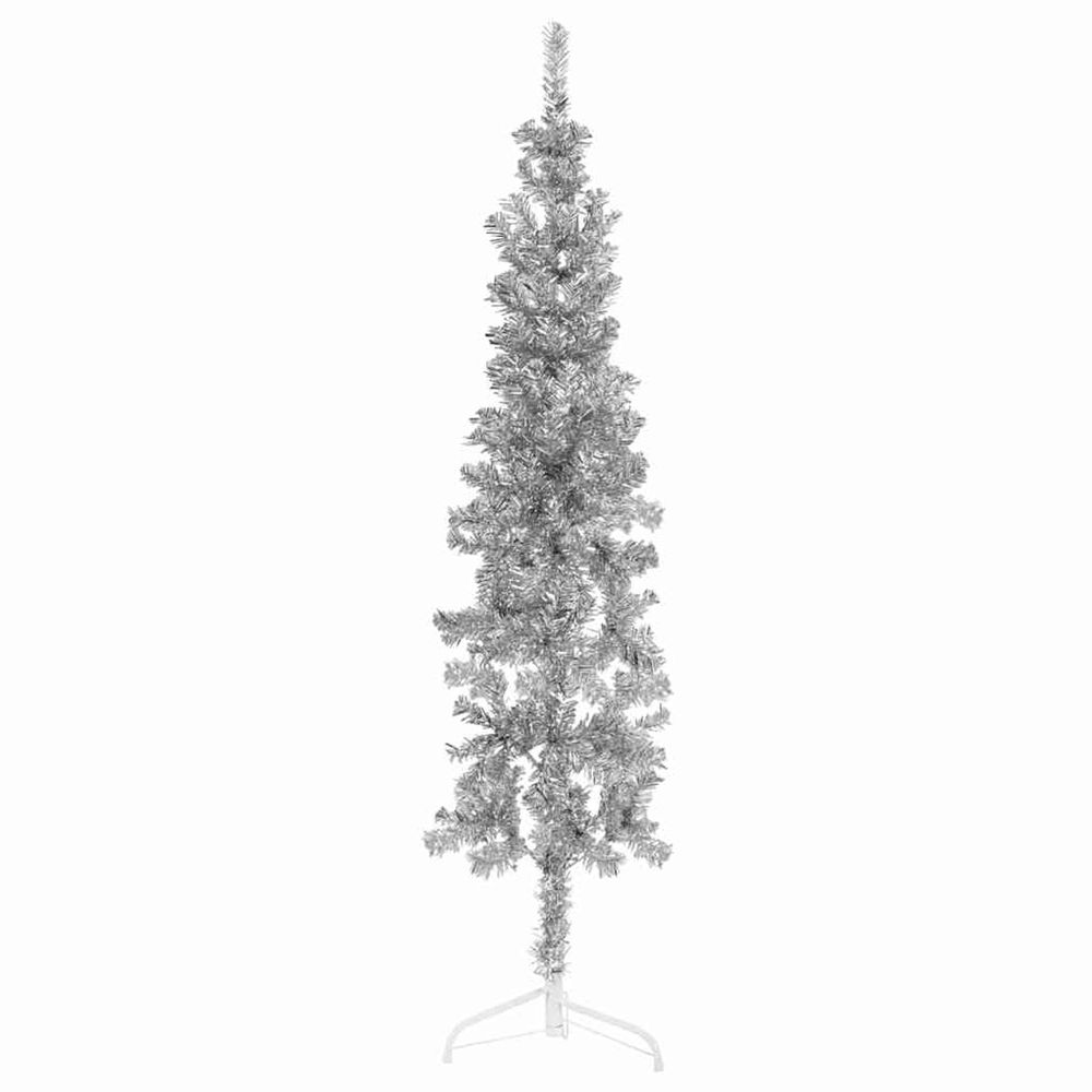 Demi sapin de noël artificiel mince avec support argenté 120 cm