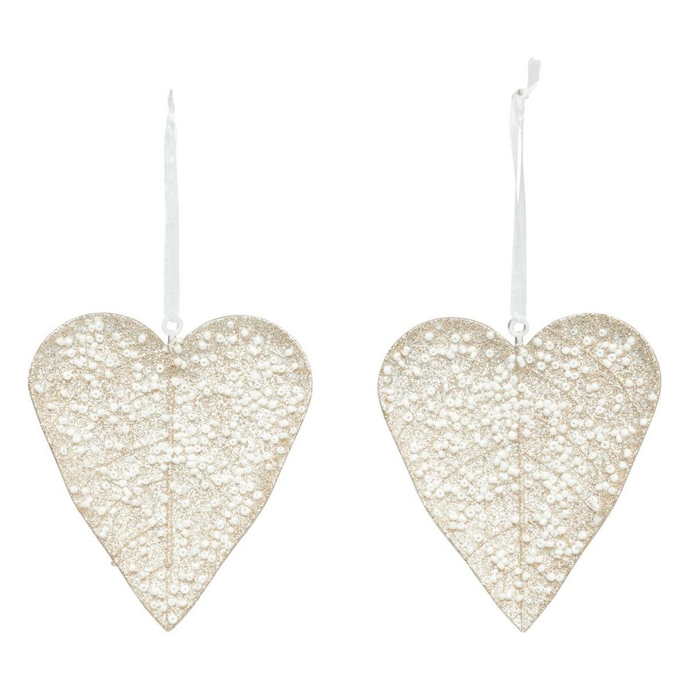 Décoration de sapin coeur x2 champagne 10cm