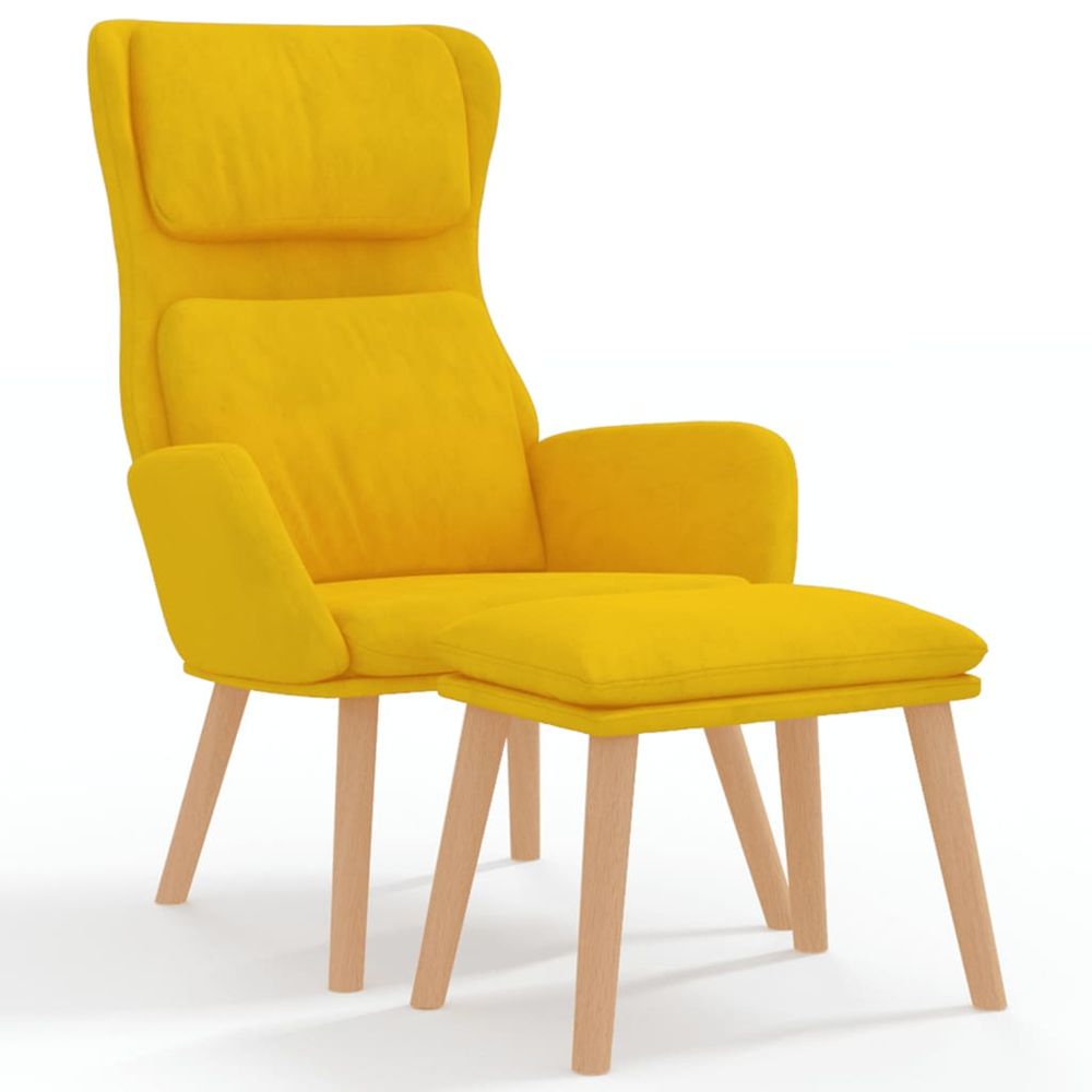 Chaise de détente et repose-pied jaune moutarde velours