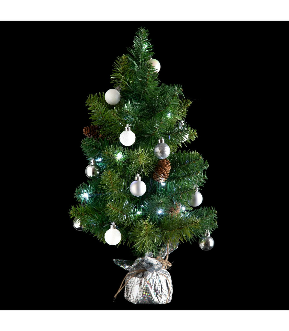 Sapin artificiel avec décoration et guirlande lumineuse h 50 cm