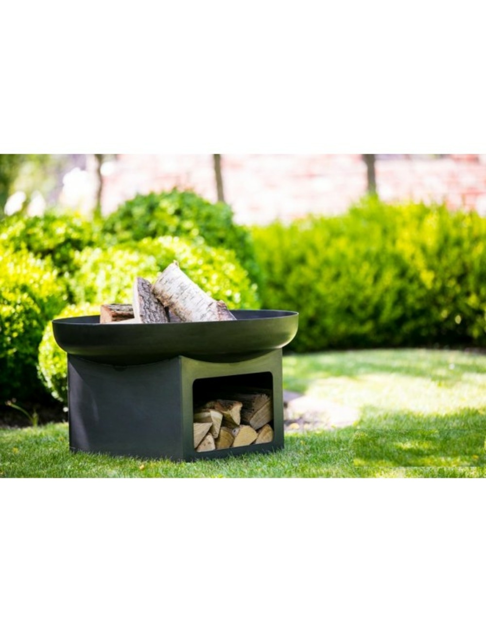 Brasero de jardin fatapera avec range bois en acier-sans couvercle-ø 60cm-acier naturel---acier naturel