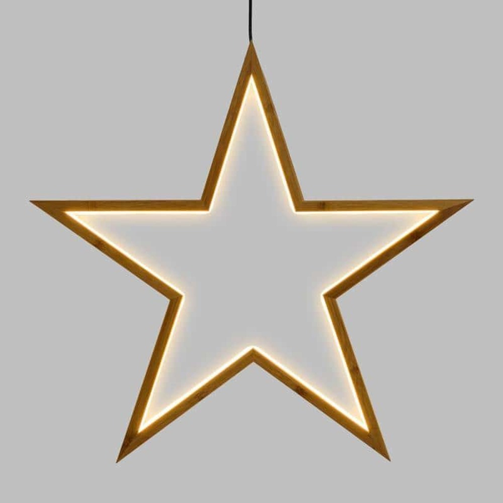 Étoile lumineuse ø55cm néon blanc chaud en bois naturel clair lotti