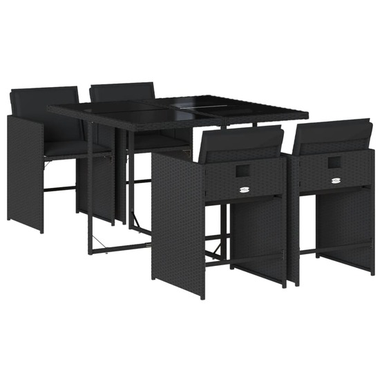 Ensemble à manger de jardin coussins 5pcs noir résine tressée