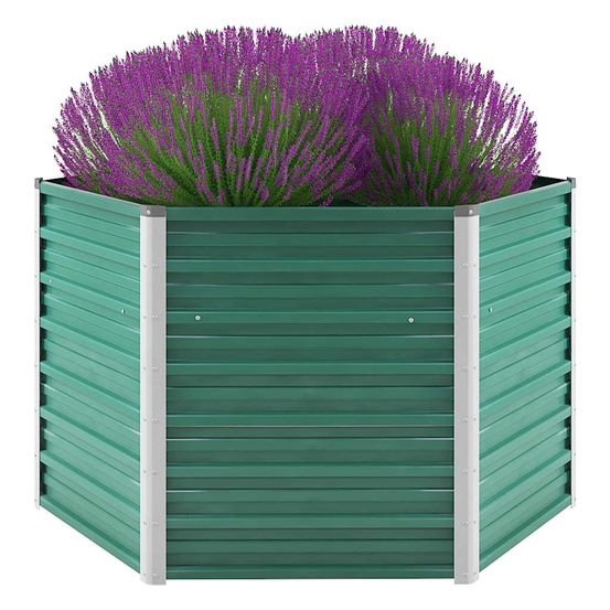 Carré potager hexagonal surélevé acier galvanisé jardin vert 129x129x77cm