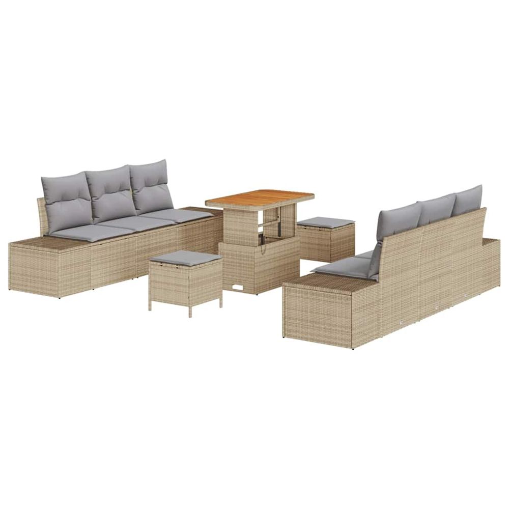 Ensemble de canapé de jardin 9 pc beige polyrotin