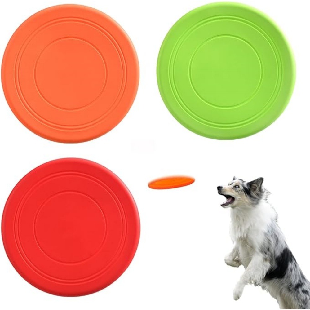 3 pack frisbees en caoutchouc naturel pour chien