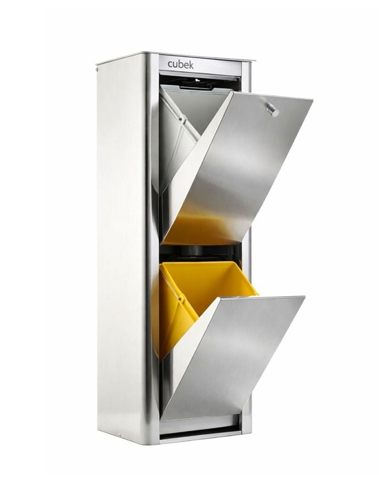 Poubelle en acier inoxydable, 2 compartiments de 20 litres, cubek