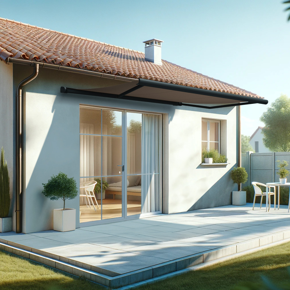 Store banne coffre intégral hevoa 4,00x3,00 m (manuelle - gris anthracite stucturé ral7016st - taupe)