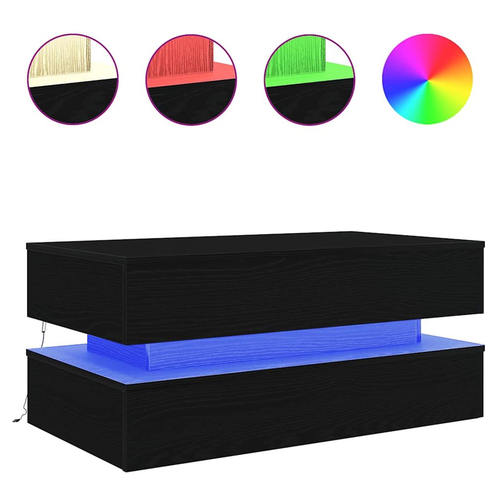 Table basse avec lumières led chêne noir 90x50x40 cm